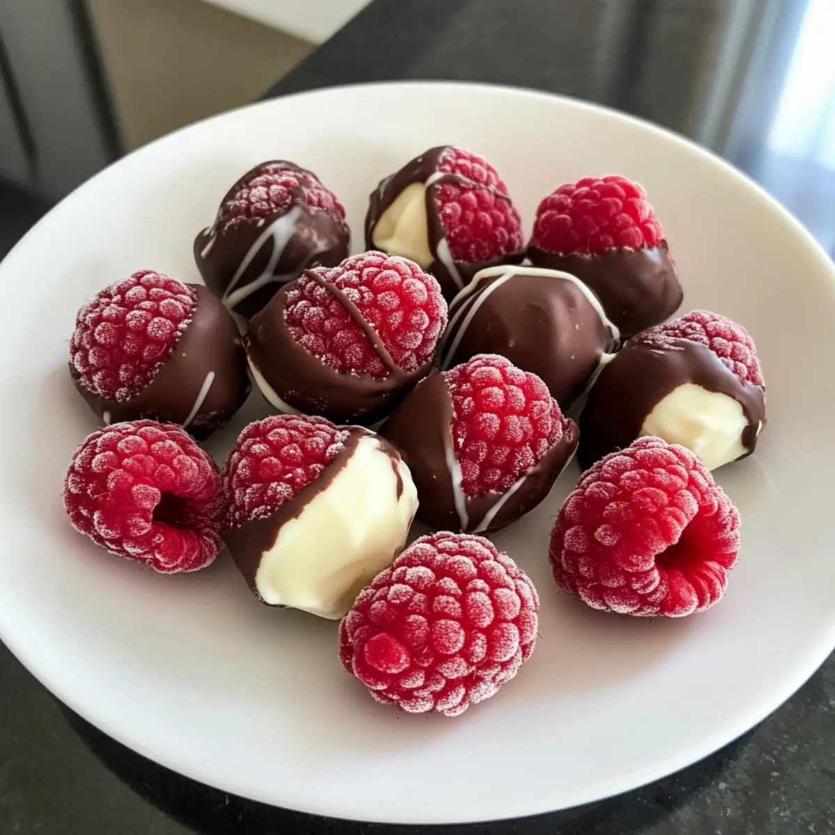 Schokoladenüberzogene Himbeeren in 10 Minuten 5 Schokoladenüberzogene Himbeeren