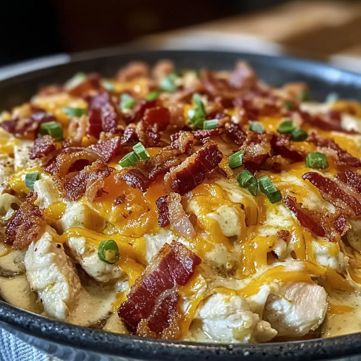 Knackige Hähnchenrezept mit Speck und Cheddarsauce