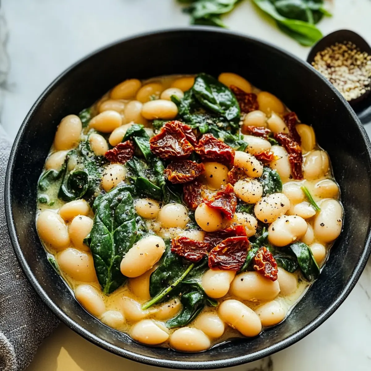 TOSKANISCHE BUTTERBEANS MIT SPINAT UND GETROCKNETEN TOMATEN