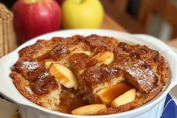 Apfel-Brioches-Brotpudding mit Apfelbrand-Karamellsauce