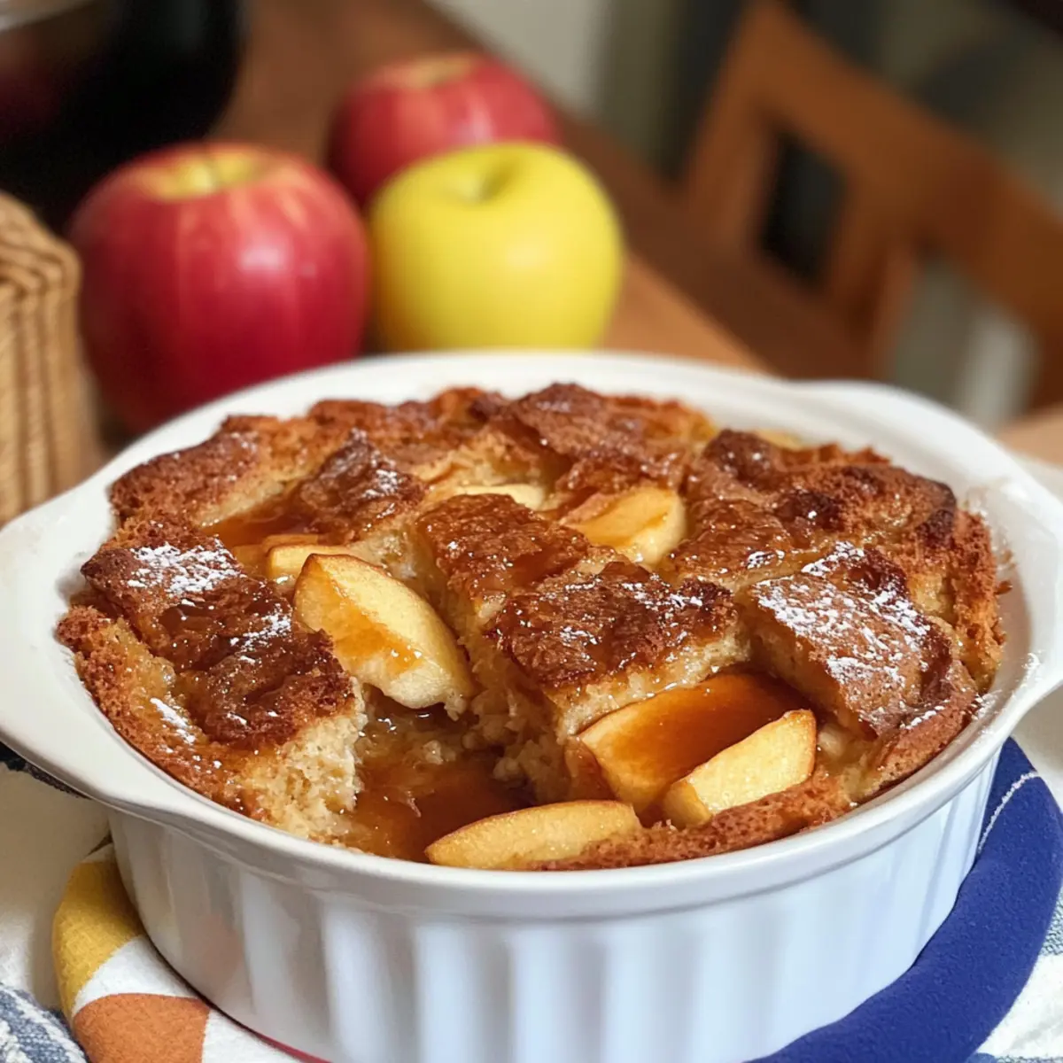 Apfel-Brioches-Brotpudding mit Apfelbrand-Karamellsauce