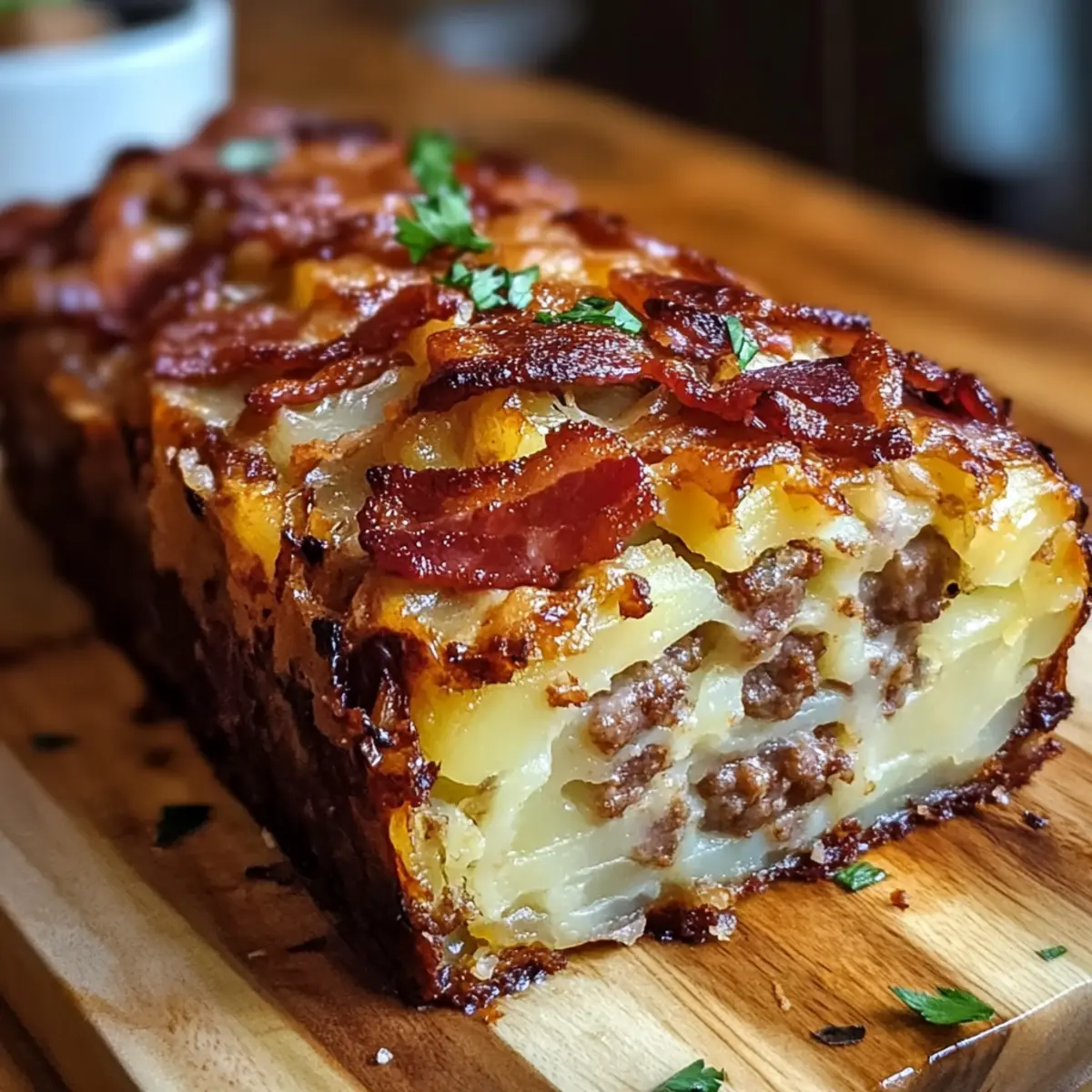 Bacon and Sausage Stuffed Potato Loaf dllyez