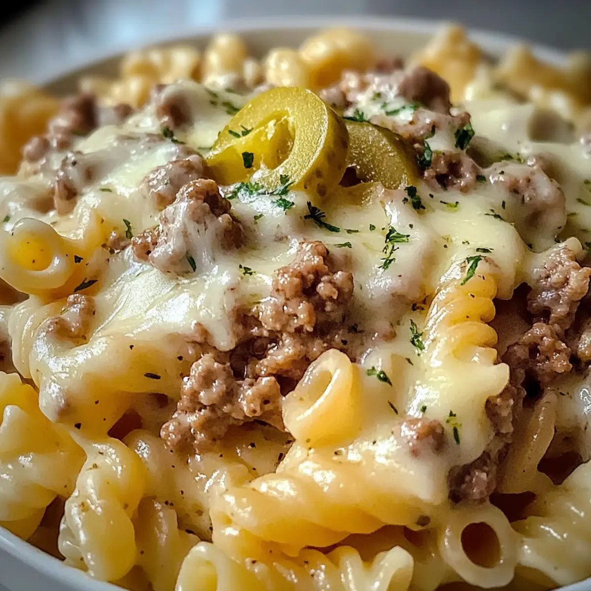 Käseburger-Alfredo-Nudeln