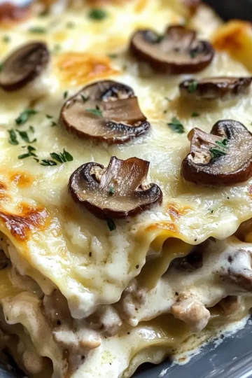 Käse-Pilz-Hühnchen-Alfredo-Lasagne Rezept