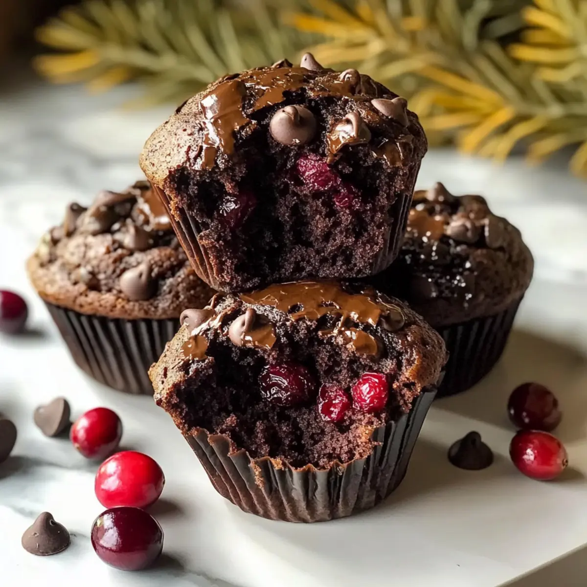 Dekadente Doppel-Schokoladen-Preiselbeer-Muffins