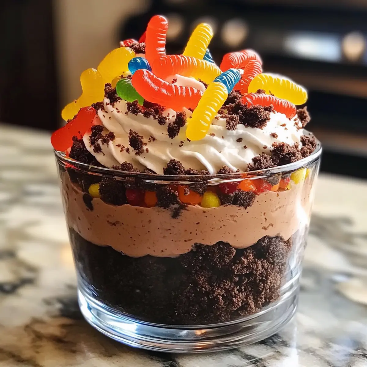 Schmutz-Pudding mit Gummiwürmern Rezept