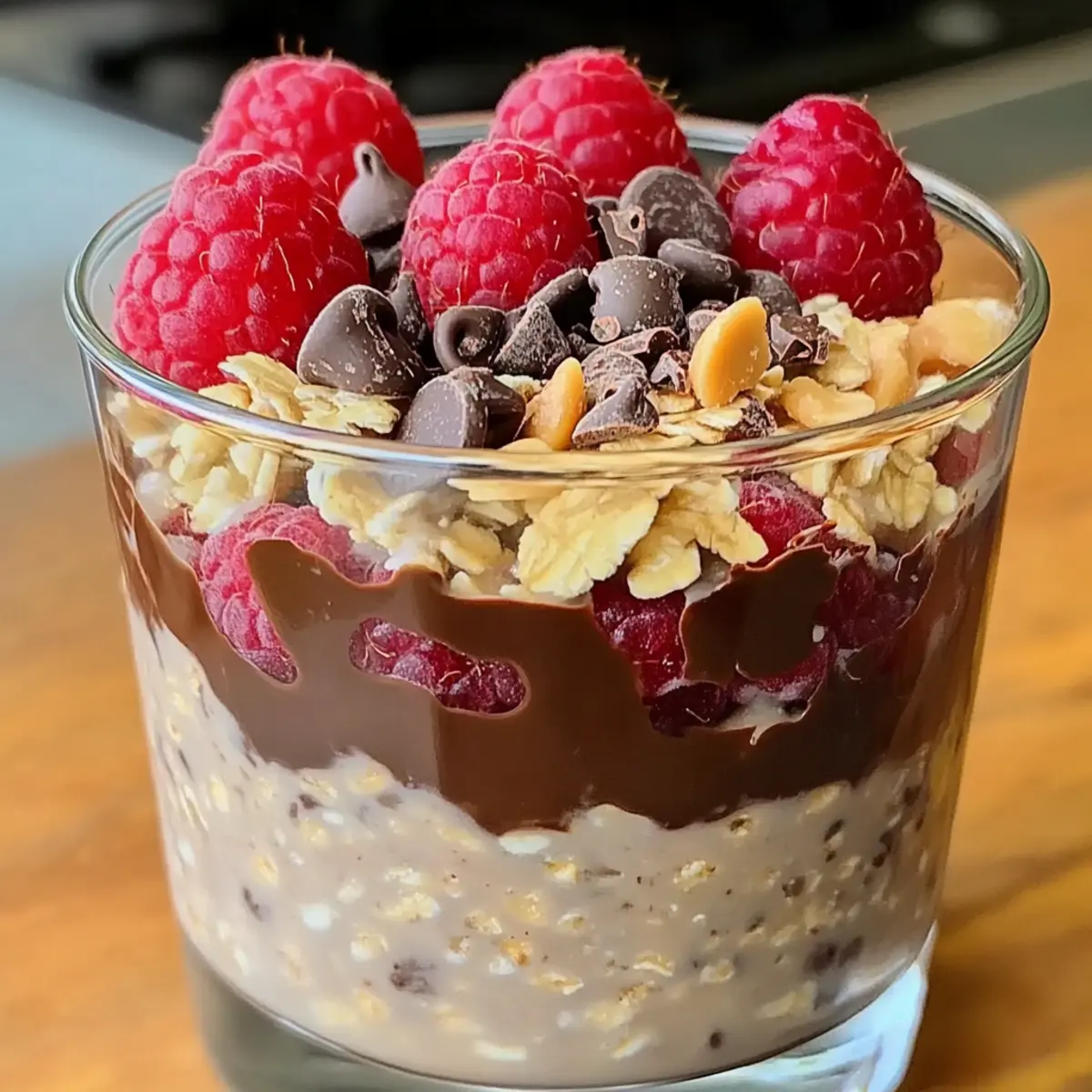 Erdnussbutter Himbeere Schokolade Overnight Oats fm5u4j