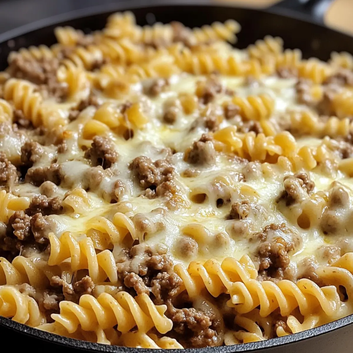 Käsige Hackfleisch-Pasta aus der Pfanne