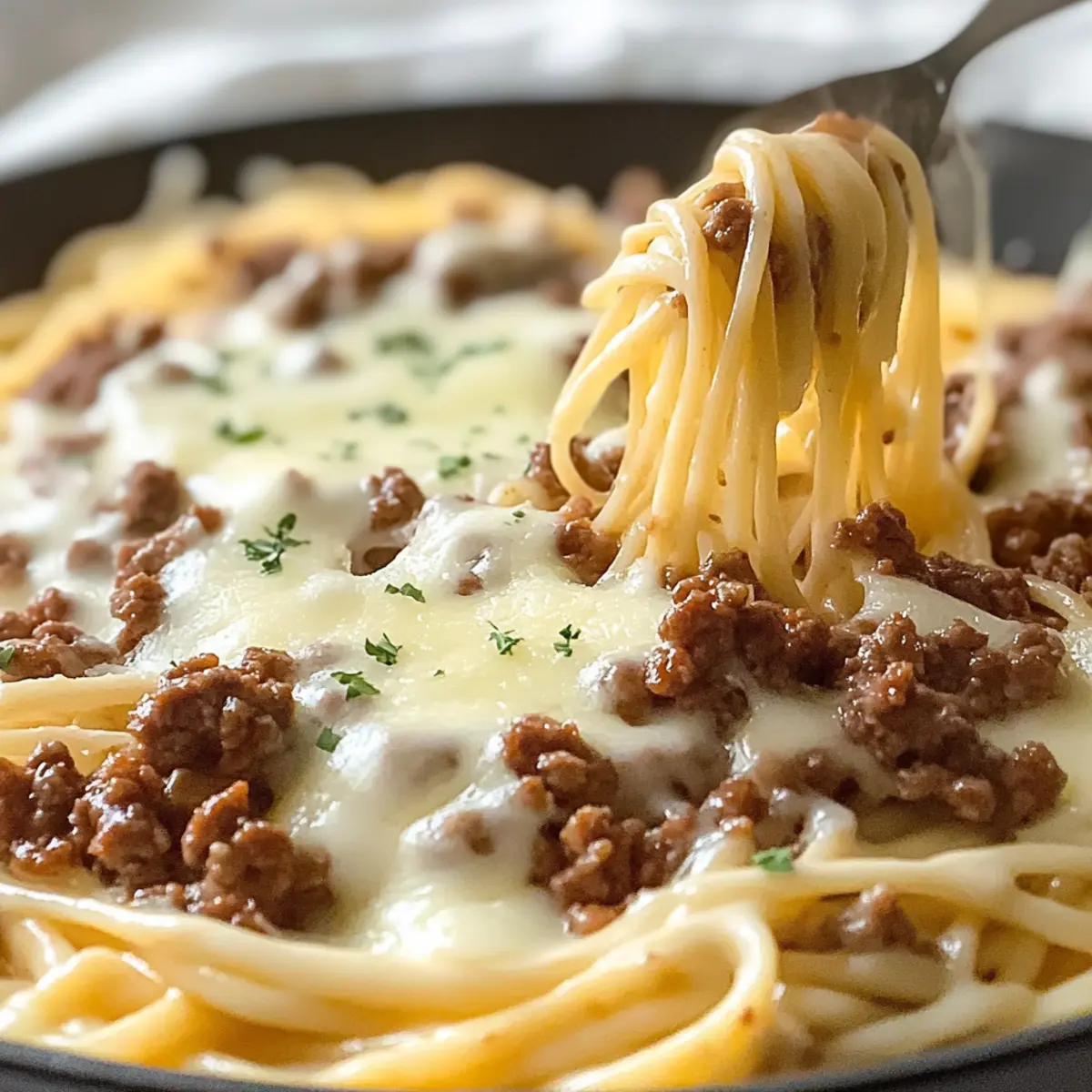 Käsige Rindfleisch-Alfredo mit Linguine Rezept