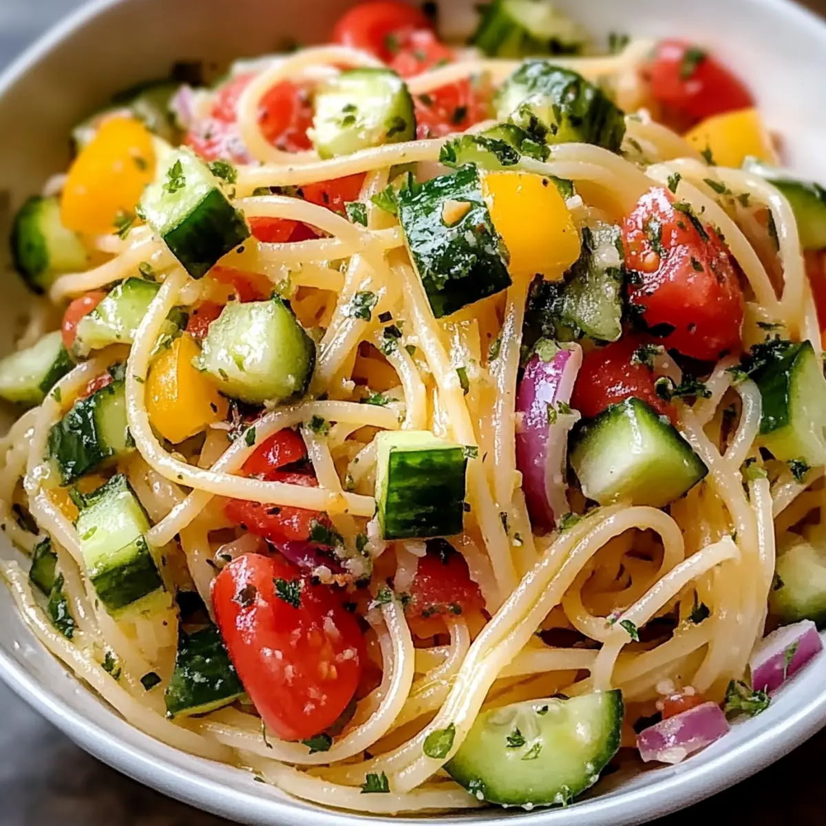 Kalifornischer Spaghetti Salat mit frischem GemA¼se kg5afs