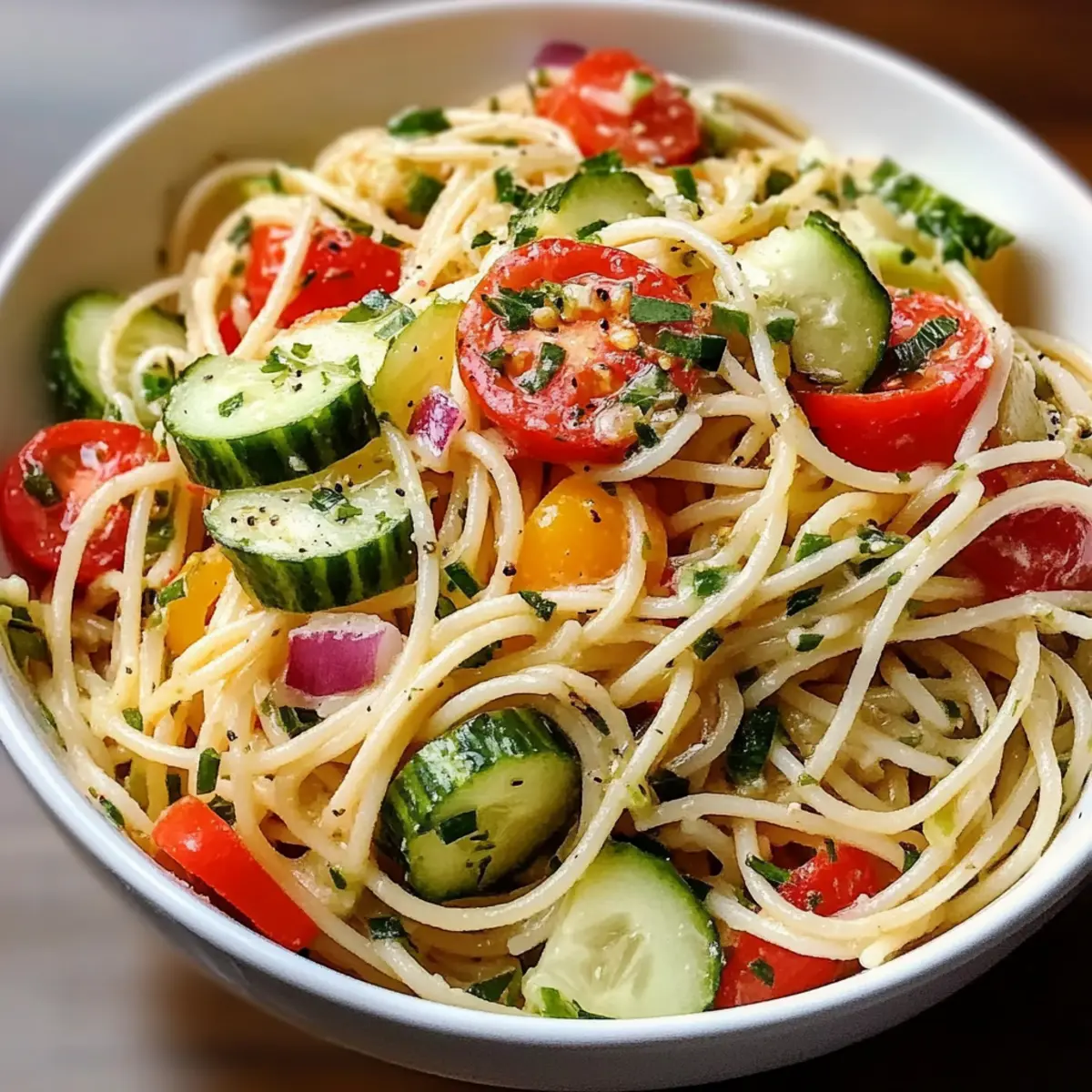 Kalifornischer Spaghetti-Salat mit frischem Gemüse