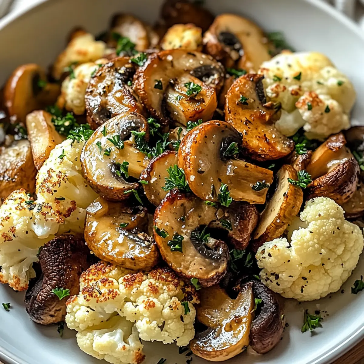 Knoblauch-Pilz-Blumenkohl-Pfanne