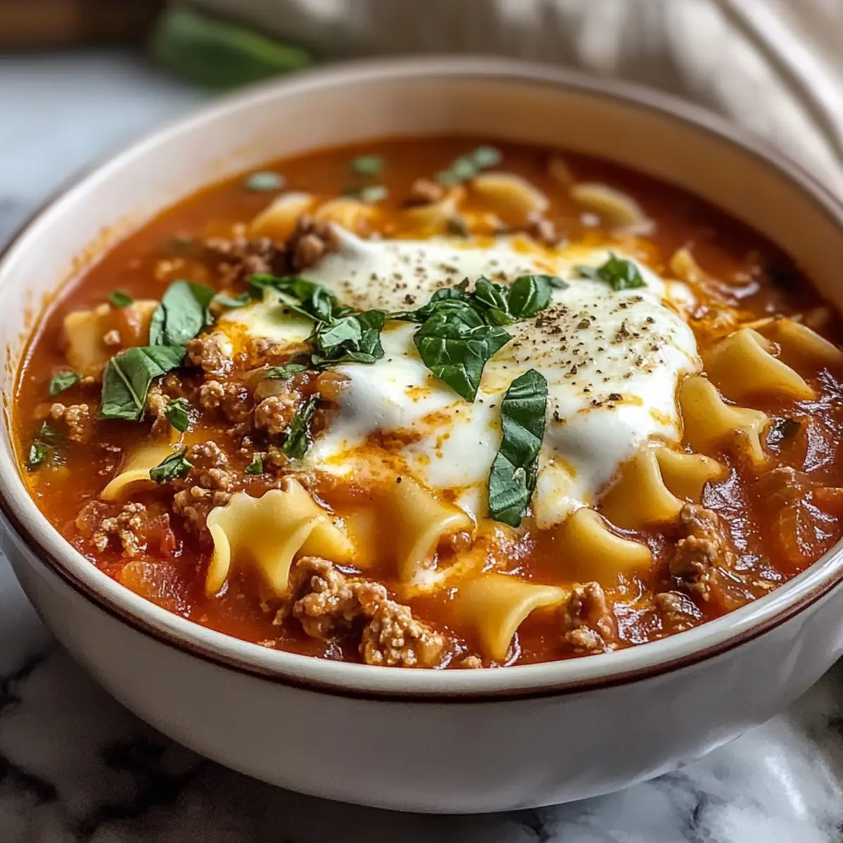 Lasagne Suppe Rezept Zutaten: - 1 Esslöffel Olivenöl - 1 Zwiebel, gewürfelt - 3 Knoblauchzehen, gehackt - 500 g Rinderhackfleisch - 1 Teelöffel italienische Gewürze - 1 Teelöffel Salz - 1/2 Teelöffel Pfeffer - 800 g Tomatenstücke (Dose) - 750 ml Gemüsebrühe - 200 g Lasagneblätter, zerbrochen - 250 g Ricotta - 150 g Mozzarella, gerieben - 50 g Parmesan, gerieben - Frisches Basilikum zum Garnieren Anleitung: 1. In einem großen Topf das Olivenöl erhitzen. 2. Zwiebel und Knoblauch hinzufügen und weich dünsten. 3. Rinderhackfleisch hinzufügen und bräunen. 4. Italienische Gewürze, Salz und Pfeffer hinzufügen. 5. Tomatenstücke und Gemüsebrühe einrühren. 6. Zerbrochene Lasagneblätter hinzufügen und 10-12 Minuten köcheln lassen. 7. Ricotta unterrühren. 8. Mit Mozzarella und Parmesan bestreuen. 9. Mit frischem Basilikum garnieren und servieren.