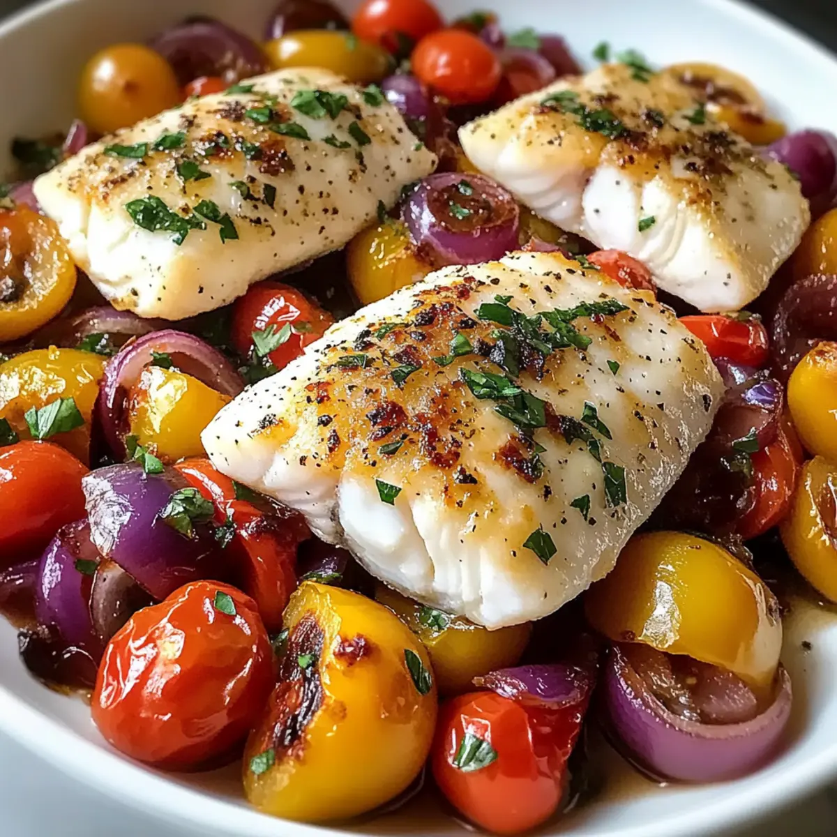 Mediterraner gebackener Fisch Rezept Zutaten: - 4 Fischfilets - 2 Esslöffel Olivenöl - 1 Zitrone, in Scheiben - 2 Knoblauchzehen, gehackt - 1 rote Paprika, gewürfelt - 1 Zucchini, in Scheiben - 200 g Kirschtomaten, halbiert - Salz - Pfeffer - Frischer Basilikum, zum Garnieren Anleitung: 1. Ofen auf 200°C vorheizen. 2. Fischfilets in eine Backform legen. 3. Olivenöl über den Fisch träufeln und mit Salz und Pfeffer würzen. 4. Knoblauch, Paprika, Zucchini und Kirschtomaten gleichmäßig über den Fisch verteilen. 5. Zitronenscheiben darauflegen. 6. Im vorgeheizten Ofen 20-25 Minuten backen, bis der Fisch gar ist. 7. Mit frischem Basilikum garnieren und servieren.