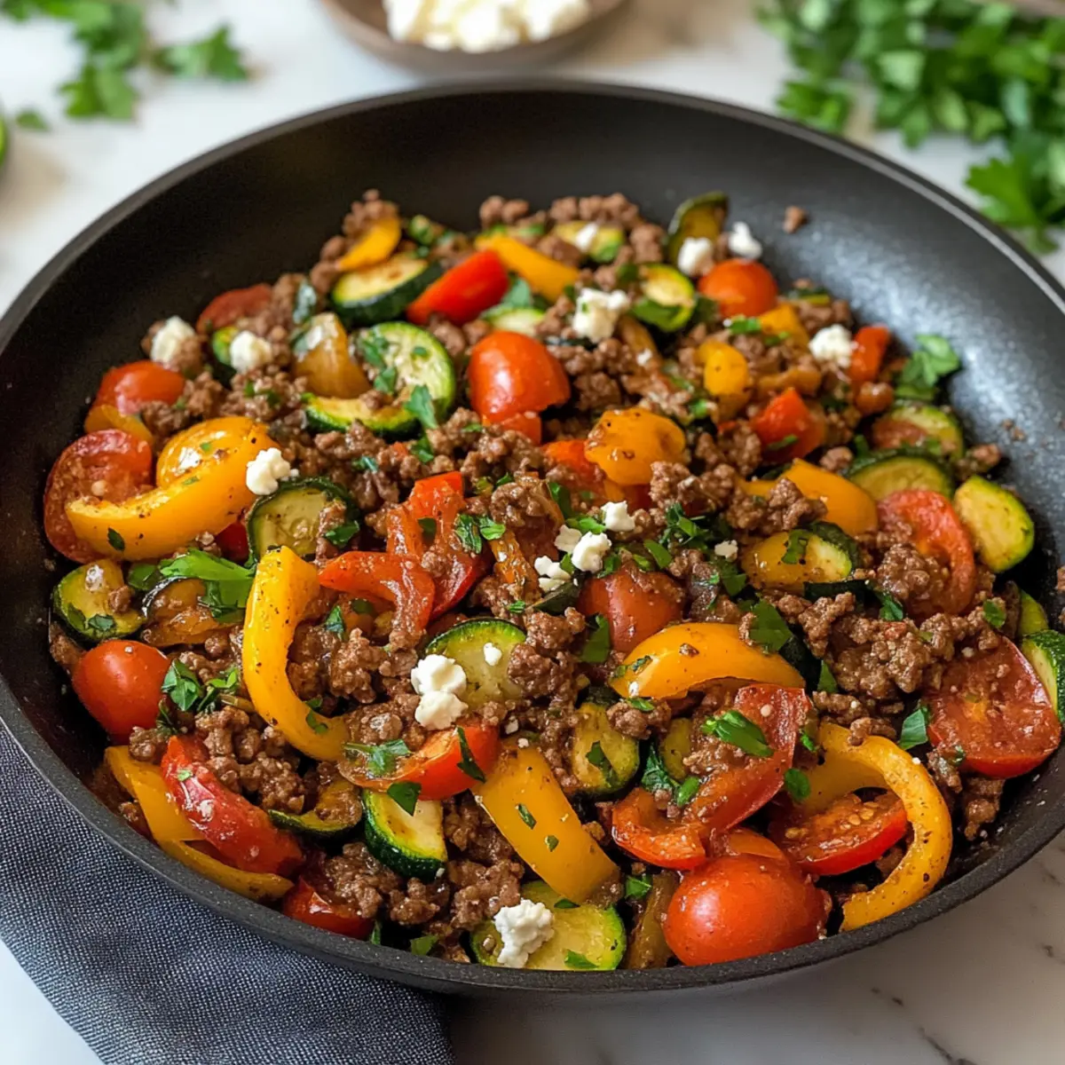 Mediterraner Rinderhackfleisch Pfannengericht Rezept