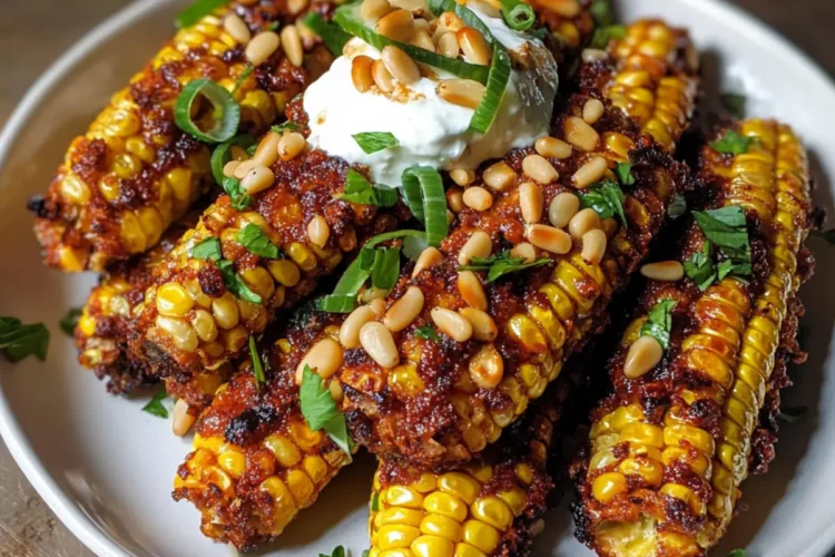 Vegane Maisrippen mit Aleppo-Chili-Butter und Limettenzesten-Frischkäse