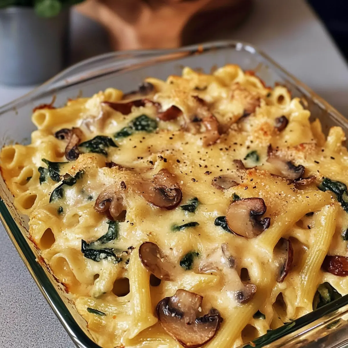 Veganer Nudelauflauf mit Champignons fqadls