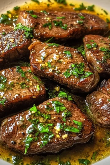 Steakpfanne mit Knoblauchbutter