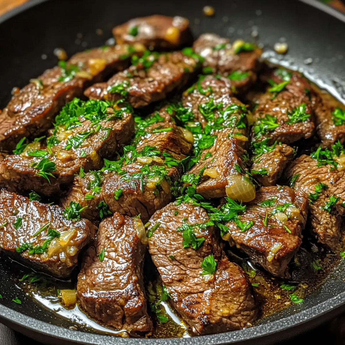 Steakpfanne mit Knoblauchbutter