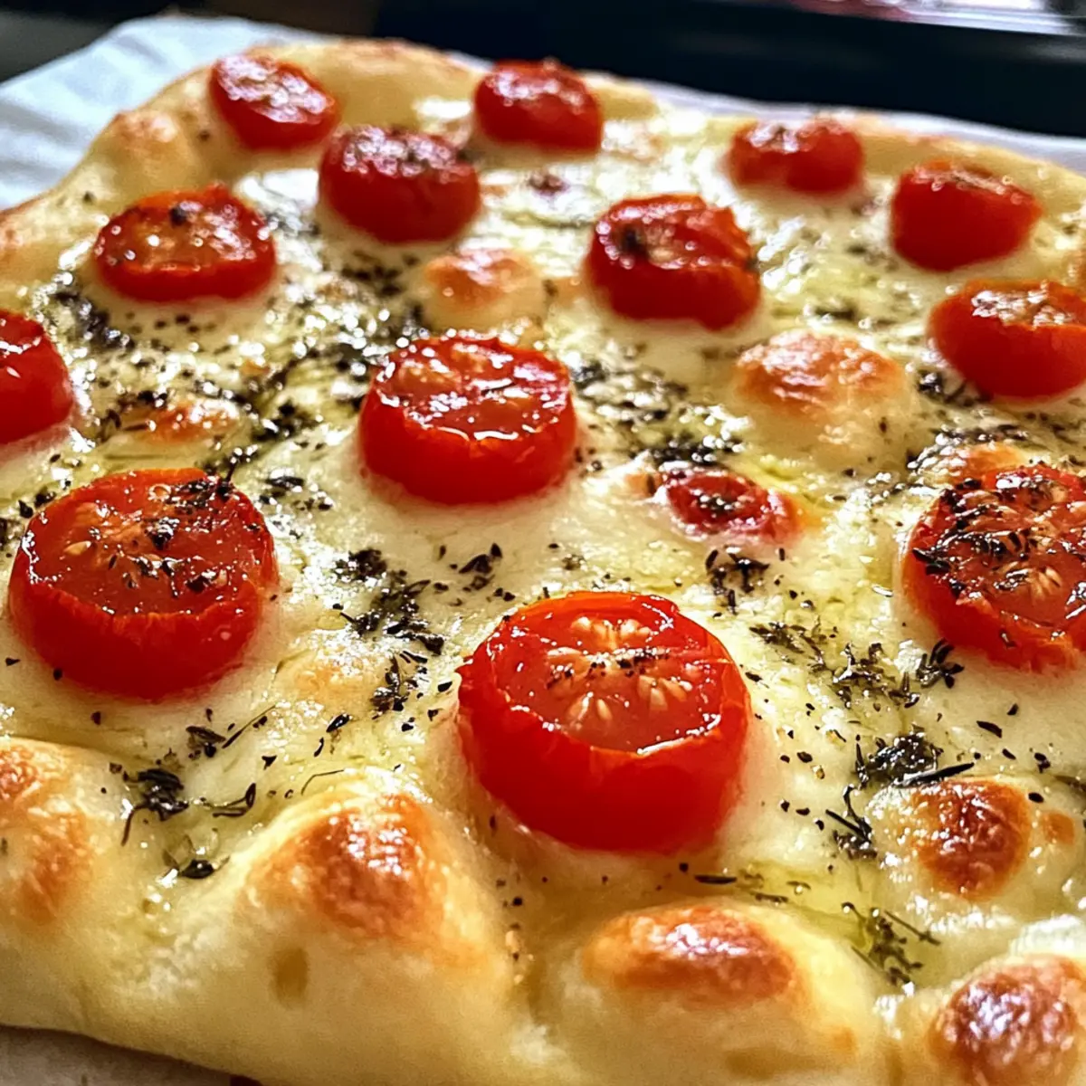 Focaccia with herbs and tomatoes